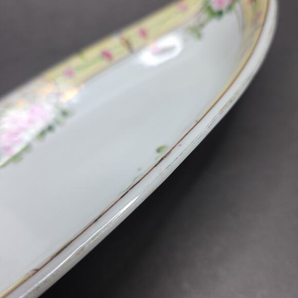 Nippon Hand Painted Celery Dish Pink Floral Porcelain 11in Chintz - Picture 16 of 16